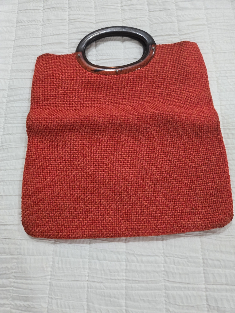 Vintage Orange Woven Handle Tote Bag -